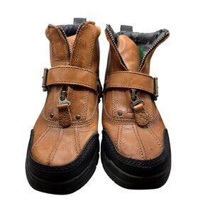 Polo Ralph Lauren Boys Leather Winter Boots Brown Rubber Soles Size 4 Junior REA